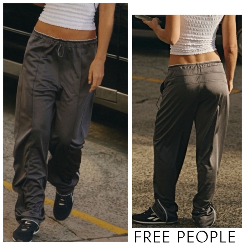 🔥NWTS-$100 FREE PEOPLE Roll With It Pants L in *Gun Metal Relaxed Easy Pants